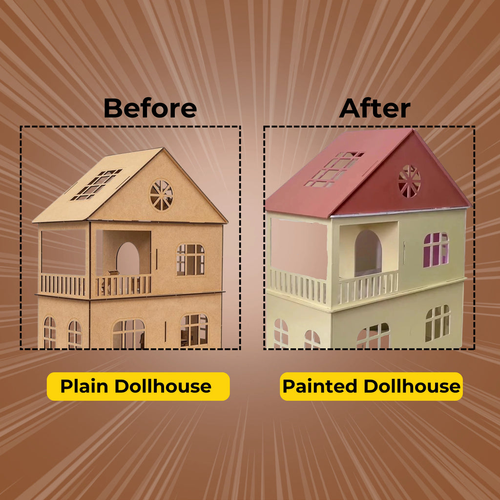 DIY Wooden Doll House with Furniture (Includes Paint Set)