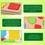 Wooden board with colorful geometric shape pieces