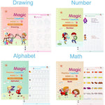 Magic Practice Copybook, (4 BOOK +1 PEN + 10 ) Calligraphy books for kids Reusable Writing Tool