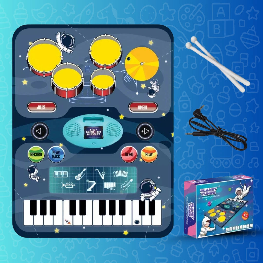 2-in-1 Musical Playmat for Kids — 24 piano keys, drum and cymbal sounds | WishLuck