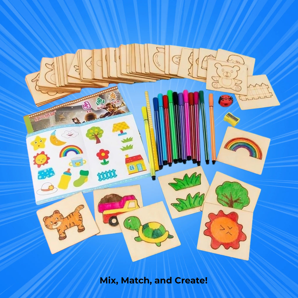 Kids Wooden Painting Stencil kit