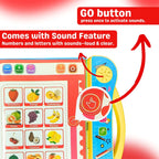 Wishluck sound book open to fruit page, four mode buttons visible