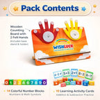 Maths Hand Counting Toy held by child, front view, red and yellow felt hands