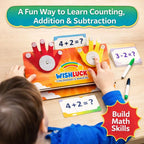 Child holding Maths Hand Counting Toy, features listed on the right
