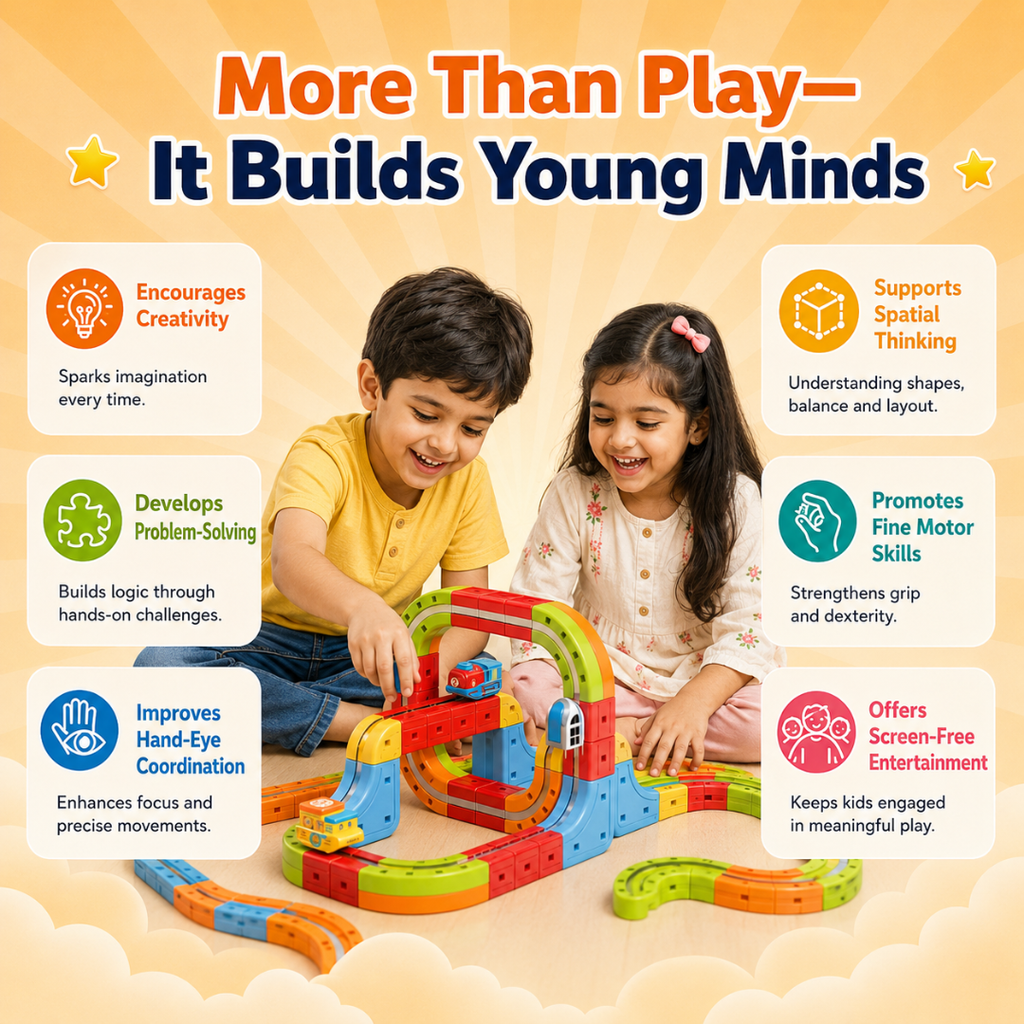 Close-up of magnetic train building blocks