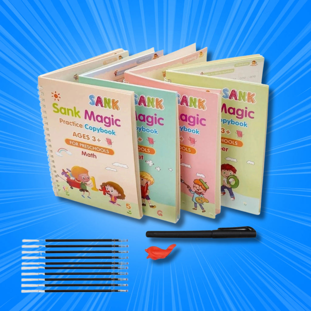 Magic Practice Copybook, (4 BOOK +1 PEN + 10 ) Calligraphy books for kids Reusable Writing Tool