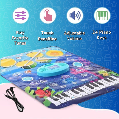 2-in-1 Musical Playmat for Kids — 24 piano keys, drum and cymbal sounds | WishLuck