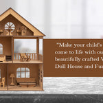 DIY Wooden Doll House with Furniture (Includes Paint Set)