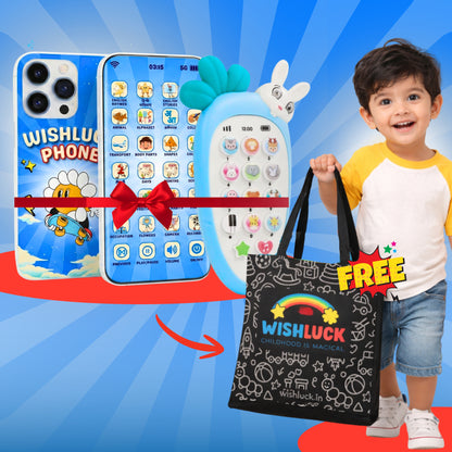 3-in-1 LEARNING BUNDLE : Interactive Kids Phone, Rabbit Kids Phone and Wishluck Tote Bag( Free )!