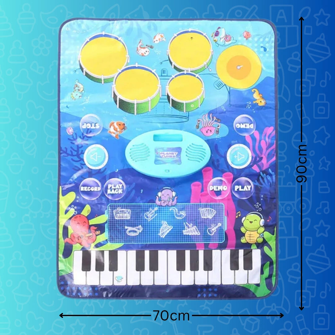 2-in-1 Musical Playmat for Kids — 24 piano keys, drum and cymbal sounds | WishLuck