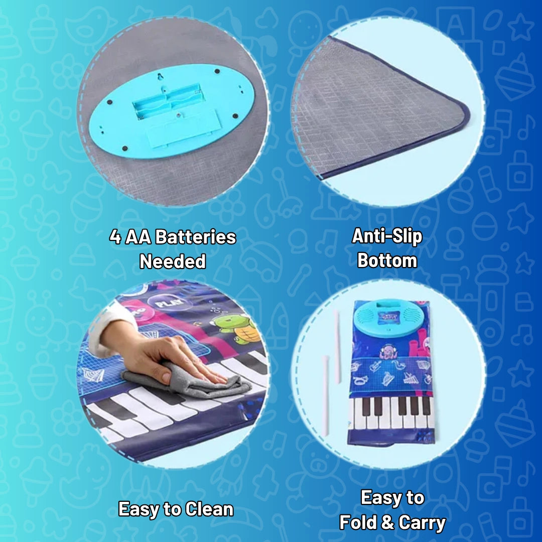 2-in-1 Musical Playmat for Kids — 24 piano keys, drum and cymbal sounds | WishLuck