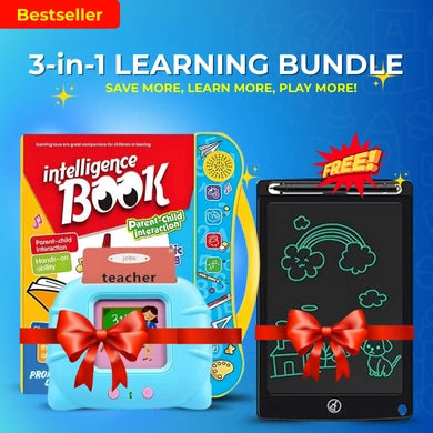 3-in-1 Learning Bundle: E-Book + Flash Cards + Free LCD Writing Tablet | WishLuck | Educational Toy Combo Pack