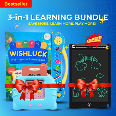 3-in-1 Learning Bundle: E-Book + Flash Cards + Free LCD Writing Tablet | WishLuck | Educational Toy Combo Pack