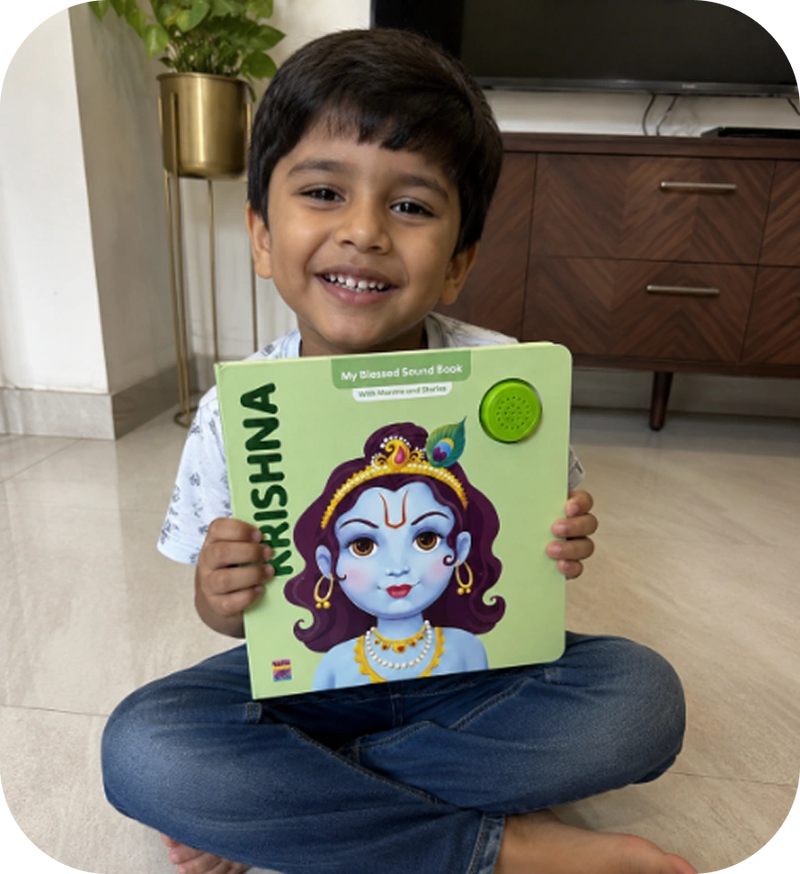Priya S.  "Great book! My child loves the Krishna story and sound button