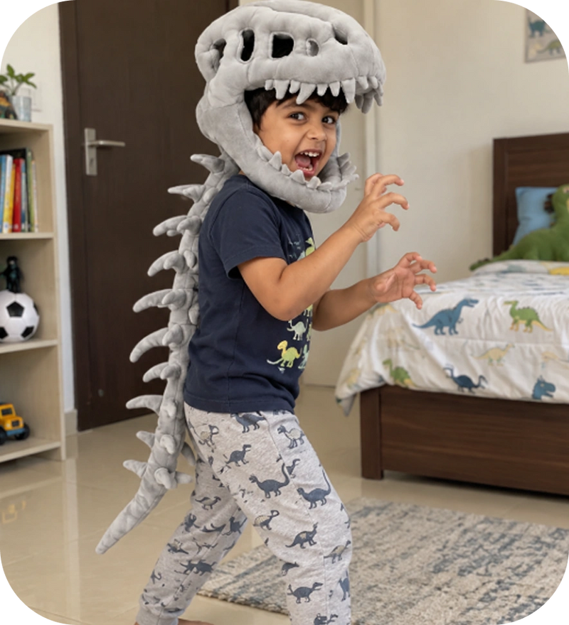 Sneha  "The 3D dinosaur look is amazing! My daughter had so much fun wearing it."